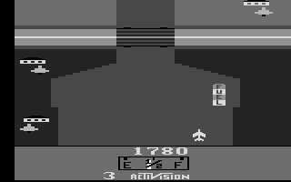 River Raid (Atari 2600) screenshot: The game in black and white mode