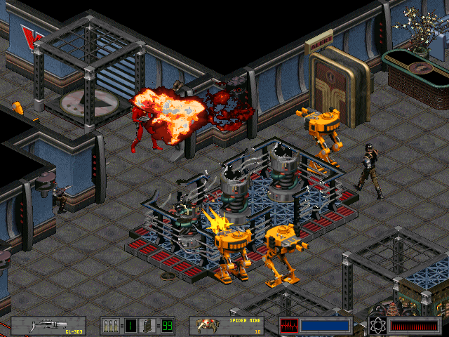Crusader: No Regret (DOS) screenshot: Security droids.