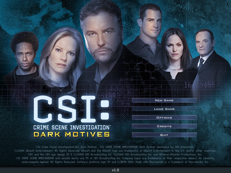 CSI: Crime Scene Investigation - Dark Motives (Windows) screenshot: Main menu