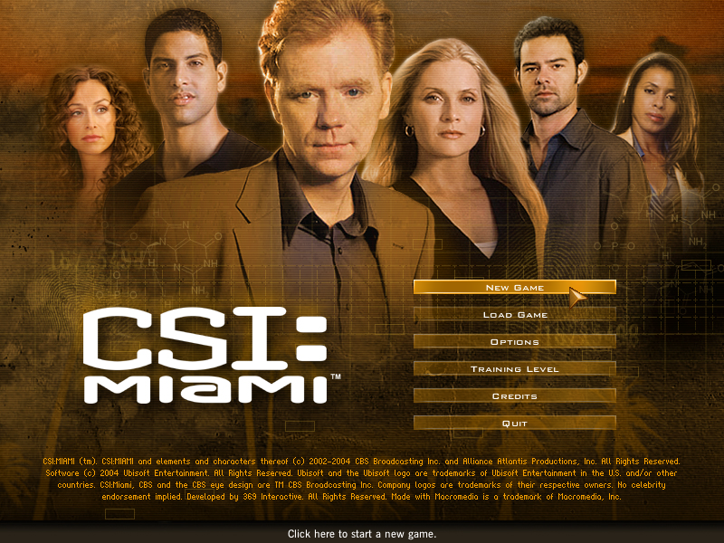 CSI: Miami (Windows) screenshot: Main Menu