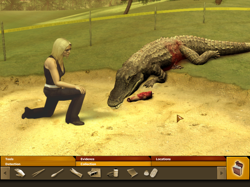 CSI: Miami (Windows) screenshot: 1st crime scene - an alligator and a partially eaten body part!