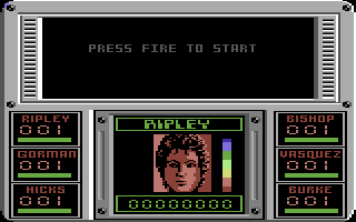 Aliens: The Computer Game (Commodore 64) screenshot: Game starts with this screen