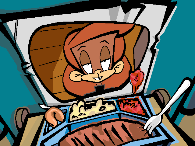 Spy Fox in "Dry Cereal" (Windows) screenshot: Intro: now THAT's a TV dinner!