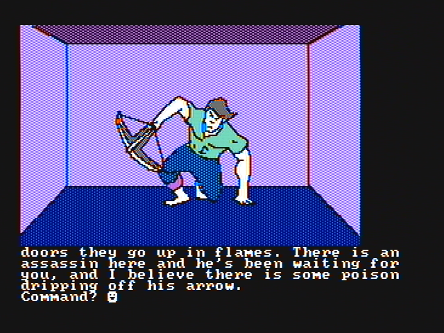 The Demon's Forge (PC Booter) screenshot: A deadly looking assassin... (CGA with composite monitor)