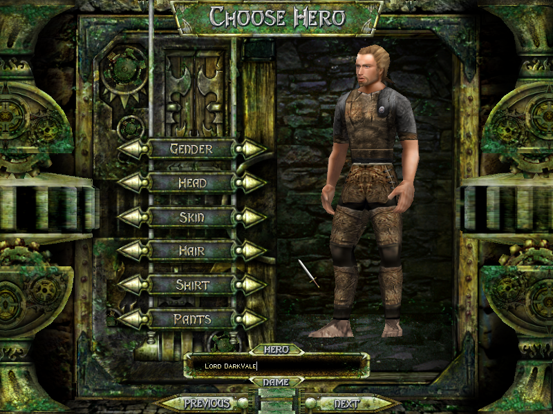 Dungeon Siege: Legends of Aranna (Windows) screenshot: Character Creation: Literally, you only "create" the graphical attire of your character. Character development evolves during the game.