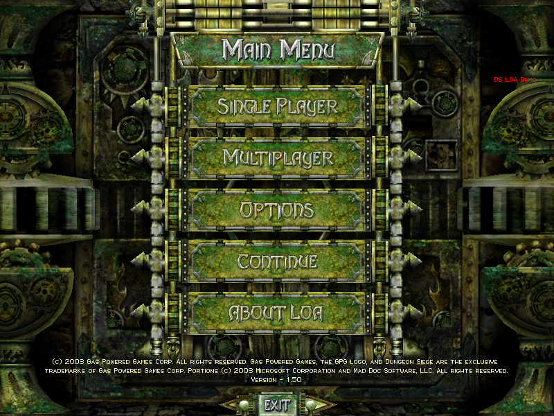 Dungeon Siege: Legends of Aranna (Windows) screenshot: Main menu