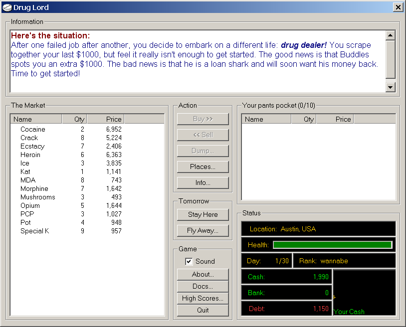 Drug Lord 2 (Windows) screenshot: Game's Interface