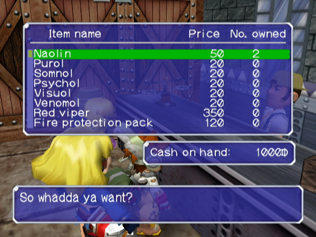 Evolution Worlds (GameCube) screenshot: You can buy some items in this shop