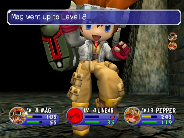 Evolution Worlds (GameCube) screenshot: Mag levels up