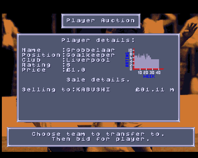 Fantasy Manager: The Computer Game (Amiga) screenshot: Bidding on a player