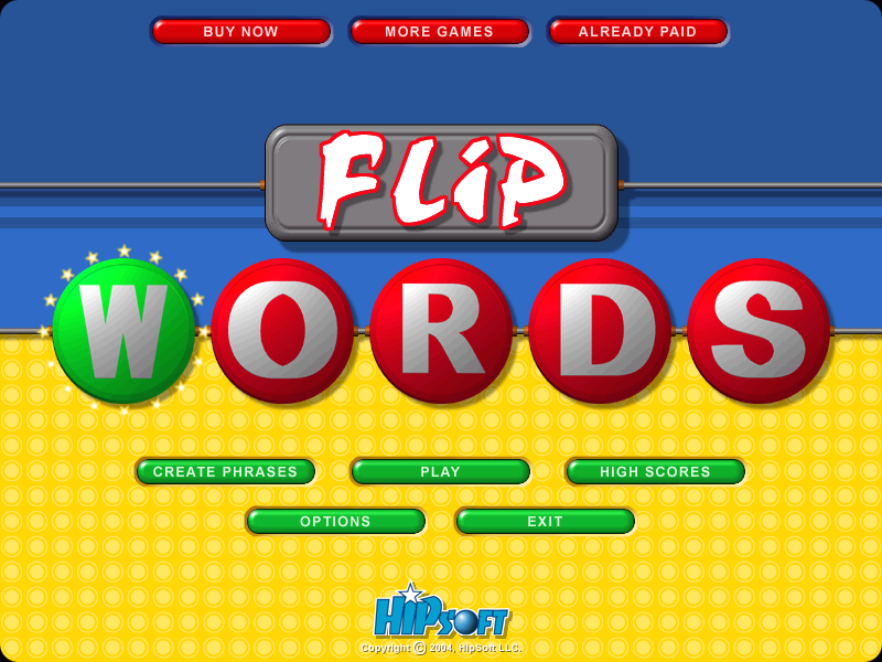 Flip Words (Windows) screenshot: Main menu