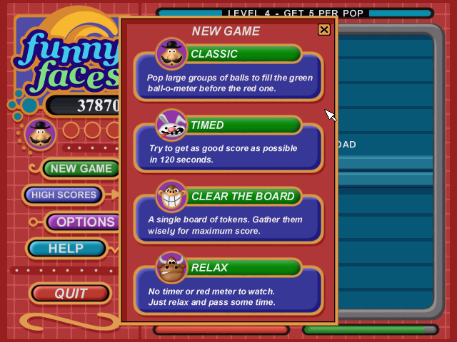 Funny Faces (Windows) screenshot: Game mode selection