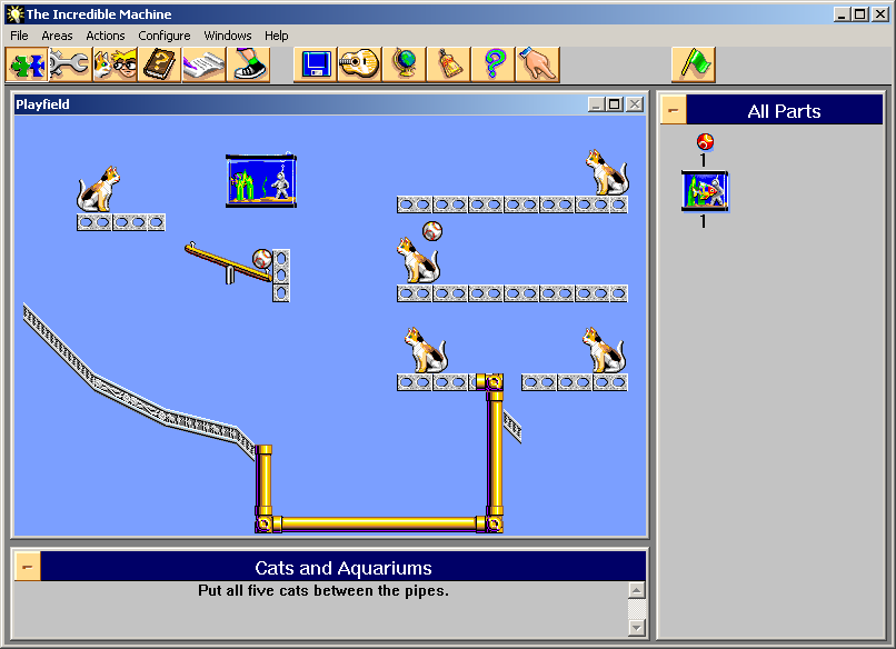 The Incredible Machine 2 (Windows) screenshot: A tutorial puzzle