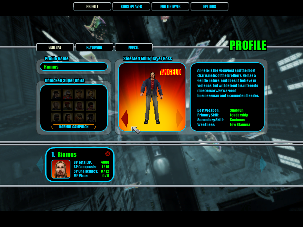 Gangland (Windows) screenshot: Welcome to Gangland. Choose from 4 characters.