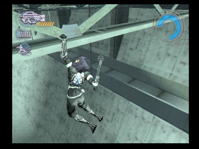 Ghost in the Shell: Stand Alone Complex (PlayStation 2) screenshot: Don't let go, that's a long way to fall!