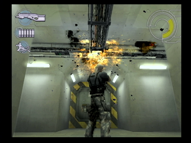 Ghost in the Shell: Stand Alone Complex (PlayStation 2) screenshot: Taking out a security camera