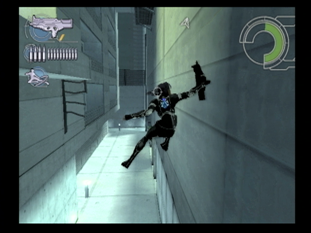 Ghost in the Shell: Stand Alone Complex (PlayStation 2) screenshot: Kusunagi can leap from wall to wall to reach new locations