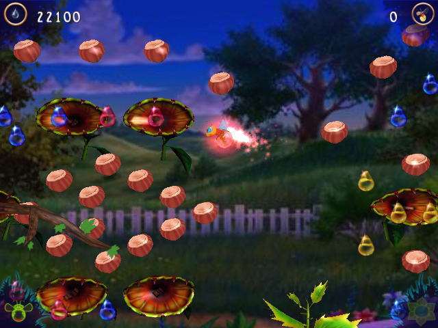 Glow Glow Firefly (Windows) screenshot: You have to collect those drops while avoiding being eaten by those carnivore plant