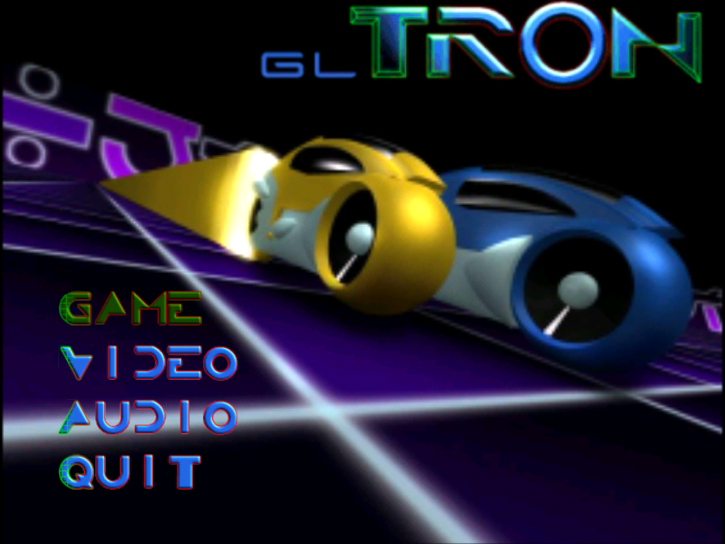 GLtron (Windows) screenshot: Main menu (v0.70)