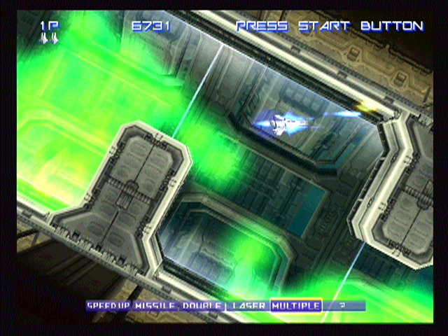 Gradius V (PlayStation 2) screenshot: Yes, that green stuff is very deadly!