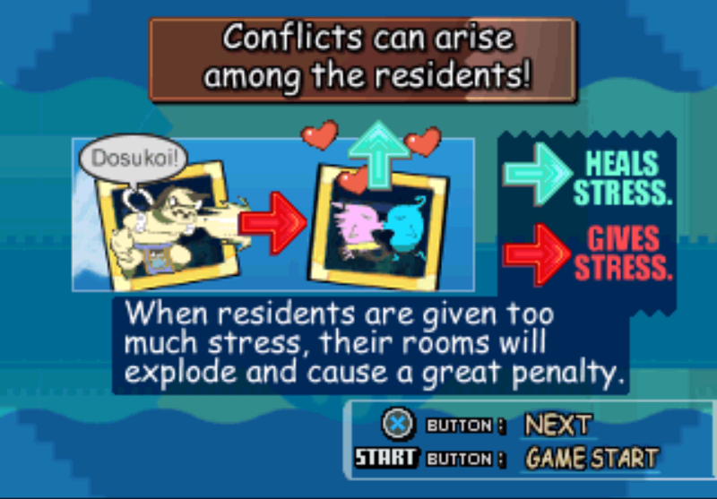 One Piece Mansion (PlayStation) screenshot: Instructions on what to do with stress