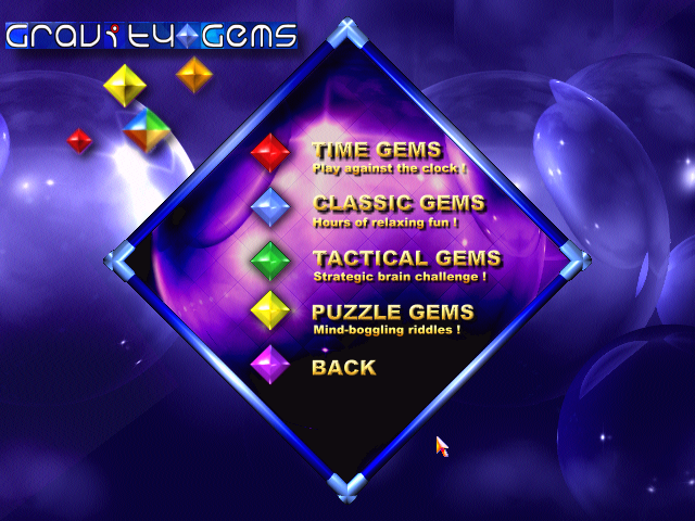 Gravity Gems (Windows) screenshot: Game mode selection