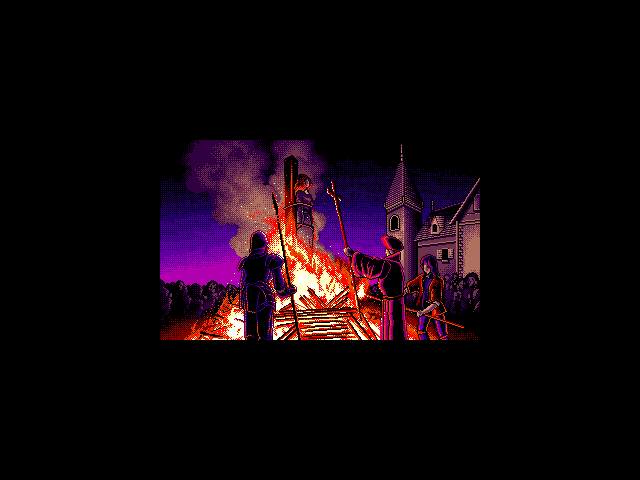 Hiōden II (FM Towns) screenshot: Witch burning