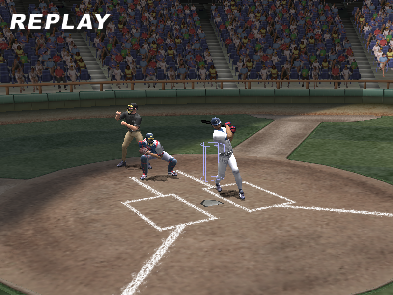 High Heat Major League Baseball 2004 (Windows) screenshot: Replays can show the batting box so you can see where the ball was over the plate