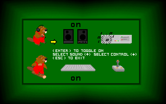 Phylox (DOS) screenshot: The game configuration screen allows the player to use speakers or the PC speaker, keyboard or joystick. Action keys are not configurable