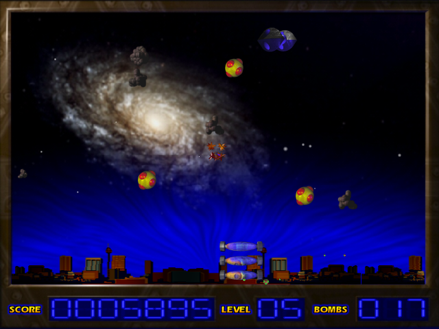Horizon X (Windows) screenshot: Level 5 - the center thing will split bombs in two
