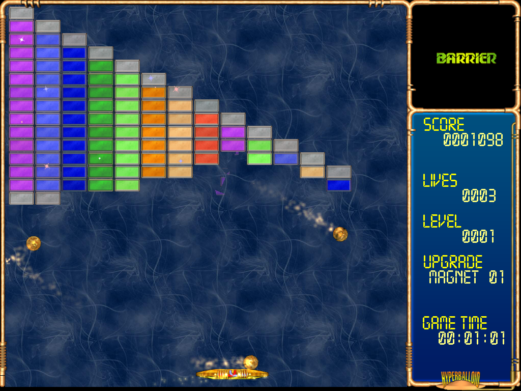 Hyperballoid Deluxe (Windows) screenshot: Traditional - Level 1 - Magnetic and 3-ball in action