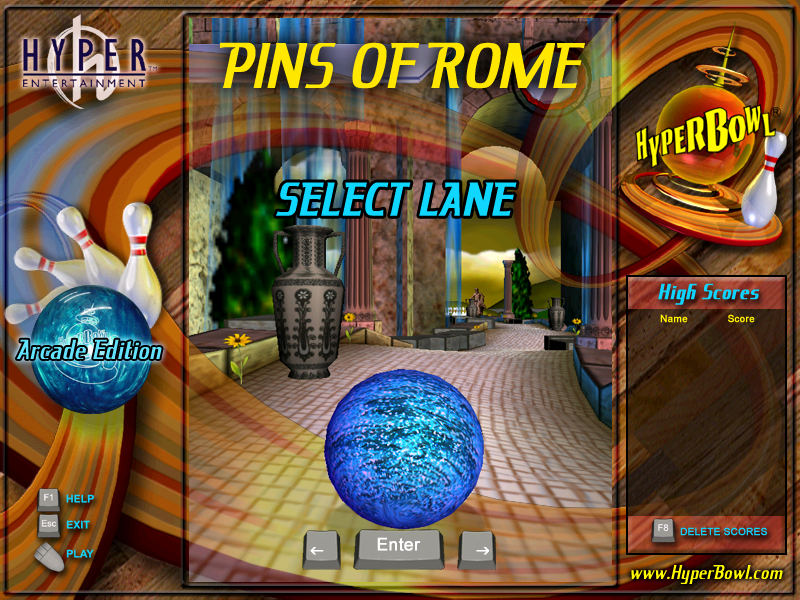 HyperBowl Arcade Edition (Windows) screenshot: Pins of Rome lane selection screen