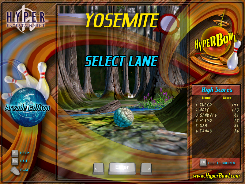 HyperBowl Arcade Edition (Windows) screenshot: Yosemite lane selection screen