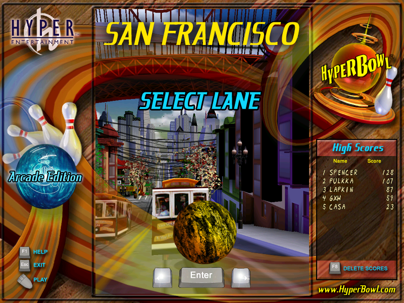 HyperBowl Arcade Edition (Windows) screenshot: San Francisco lane selection screen