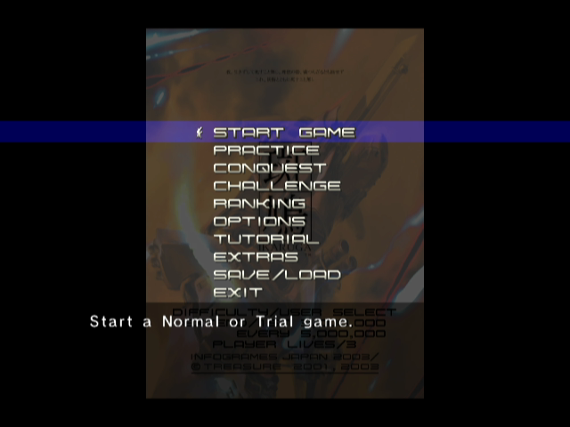 Ikaruga (GameCube) screenshot: The main menu