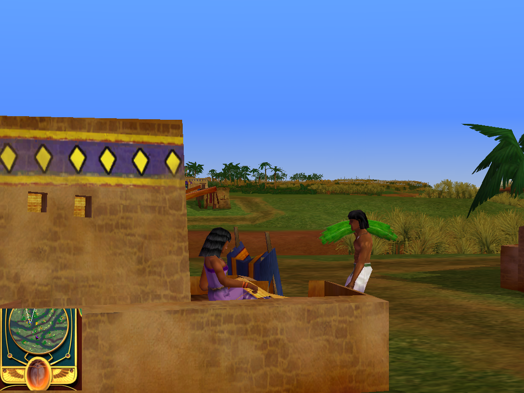 Immortal Cities: Children of the Nile (Windows) screenshot: A peasant shopkeeper, carrying raw materials into his shop