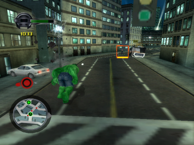The Incredible Hulk: Ultimate Destruction (GameCube) screenshot: Apparently cops are targets.
