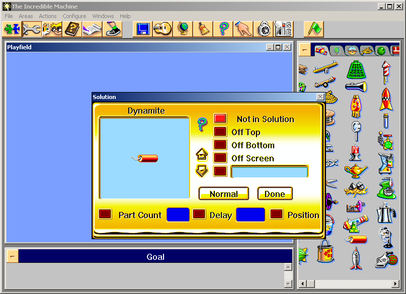 The Incredible Machine 2 (Windows) screenshot: Players can design the solution to their puzzle using advanced features