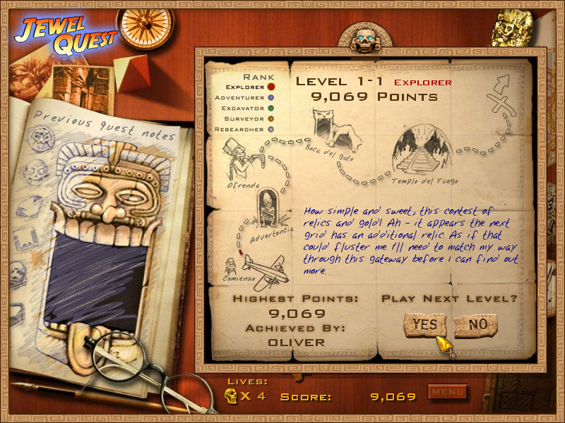 Jewel Quest (Windows) screenshot: Between levels
