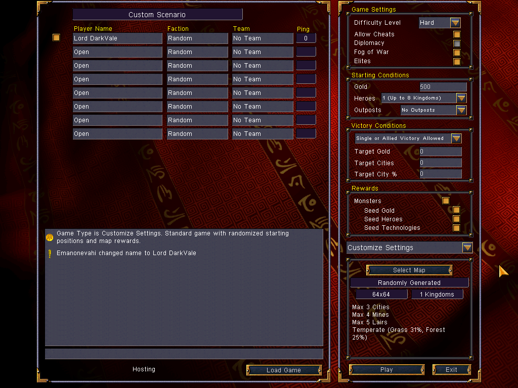 Kohan: Immortal Sovereigns (Windows) screenshot: Custom Campaign Menu (ie. Skirmish Mode)