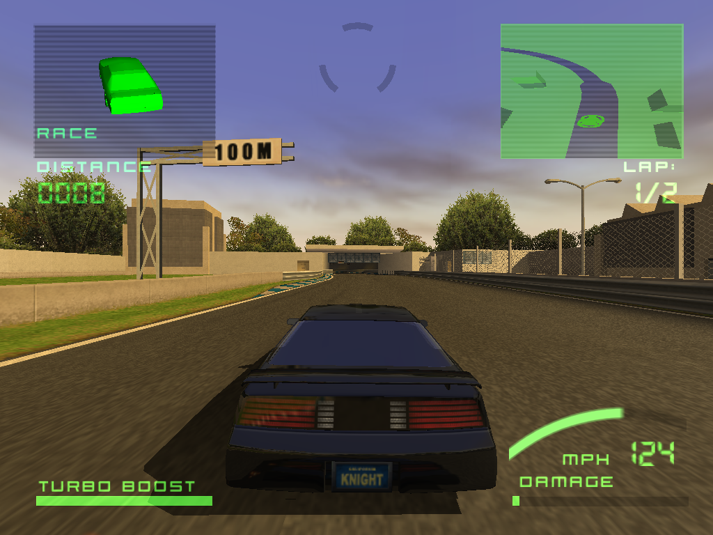 Knight Rider: The Game (Windows) screenshot: Racing around the FLAG test track.