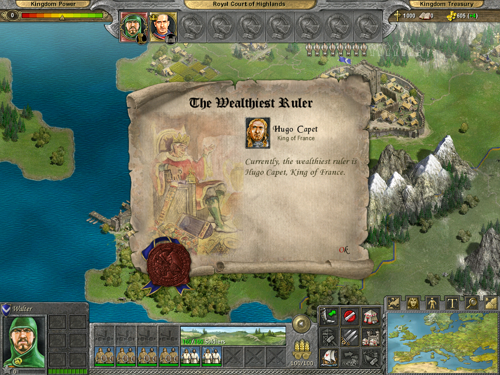 Knights of Honor (Windows) screenshot: Every now and then, information like this will appear (it will show the leader in one of the game's rankings)