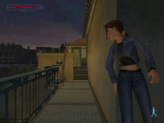 Lara Croft: Tomb Raider - The Angel of Darkness (Windows) screenshot: In Stealth mode, Lara can peak around corners.