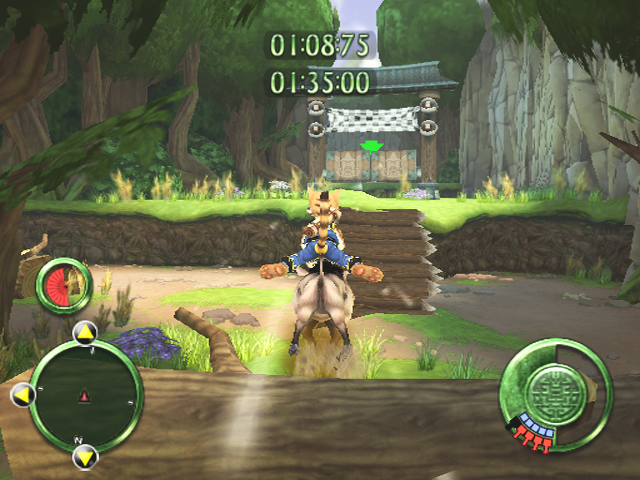 Legend of Kay (PlayStation 2) screenshot: Riding a boar in the forest