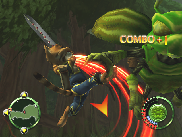 Legend of Kay (PlayStation 2) screenshot: Air fight agains a bug