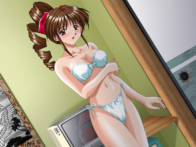 Tokimeki Check in! (Windows) screenshot: Natsuki models her underwear
