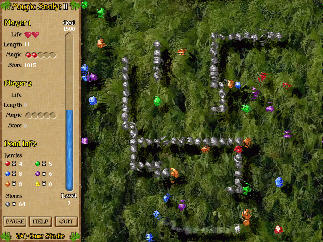 Magic Snake II (Windows) screenshot: Hard to see, but it's raining