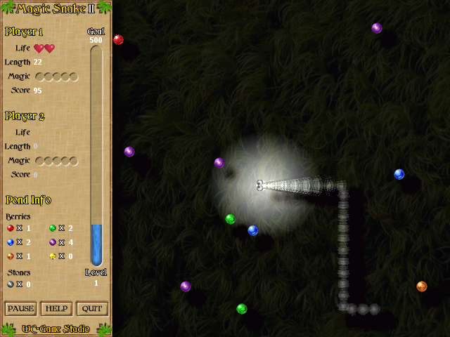 Magic Snake II (Windows) screenshot: The snake is using the speed power-up