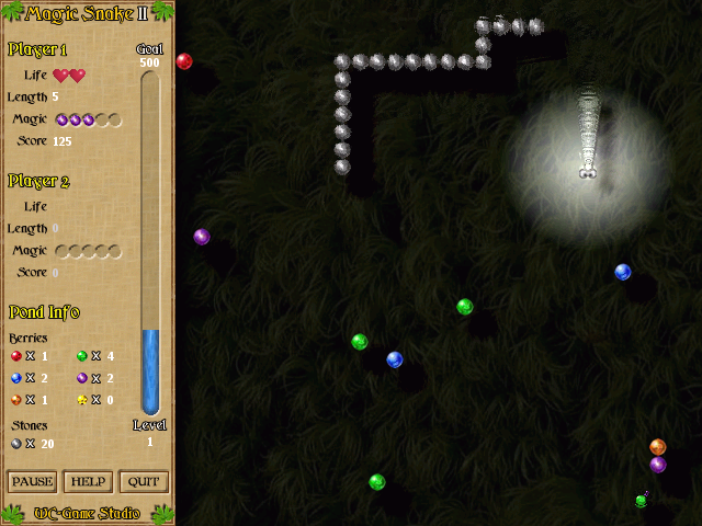 Magic Snake II (Windows) screenshot: The snake was too long and has detached most of its body