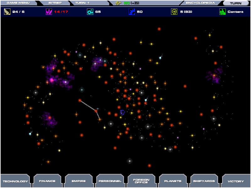 Master of Orion 3 (Windows) screenshot: Zoomed out galactic view